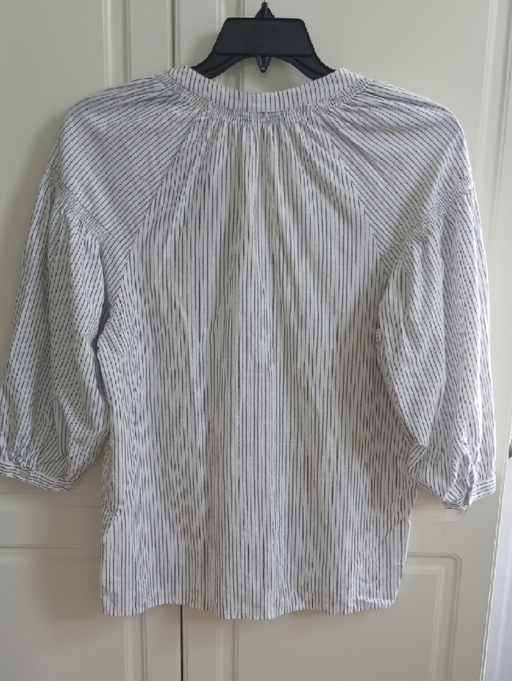 Karl Lagerfeld White Pinstriped V-Neck Peasant Blouse - Picture 2 of 8